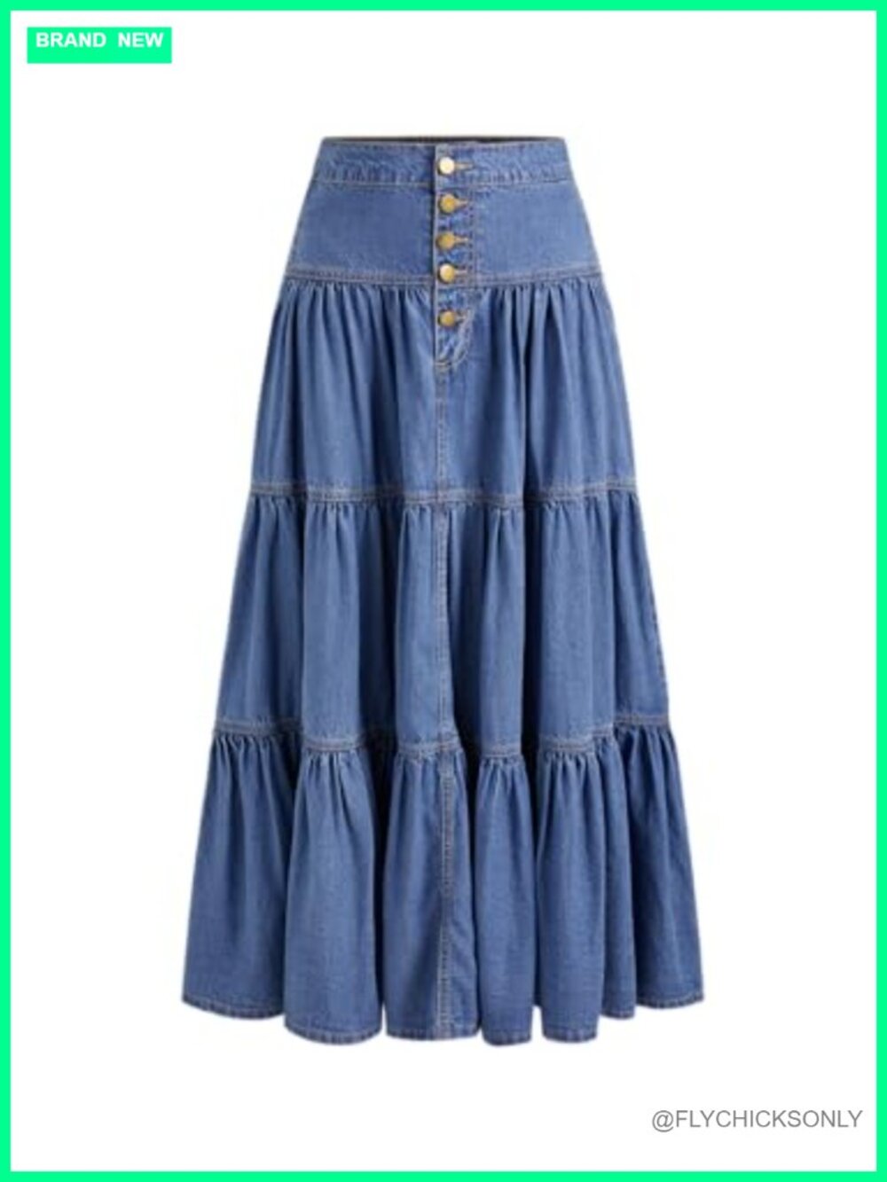 Women's High Waist Tiered Denim Maxi Skirt Button Down Pockets